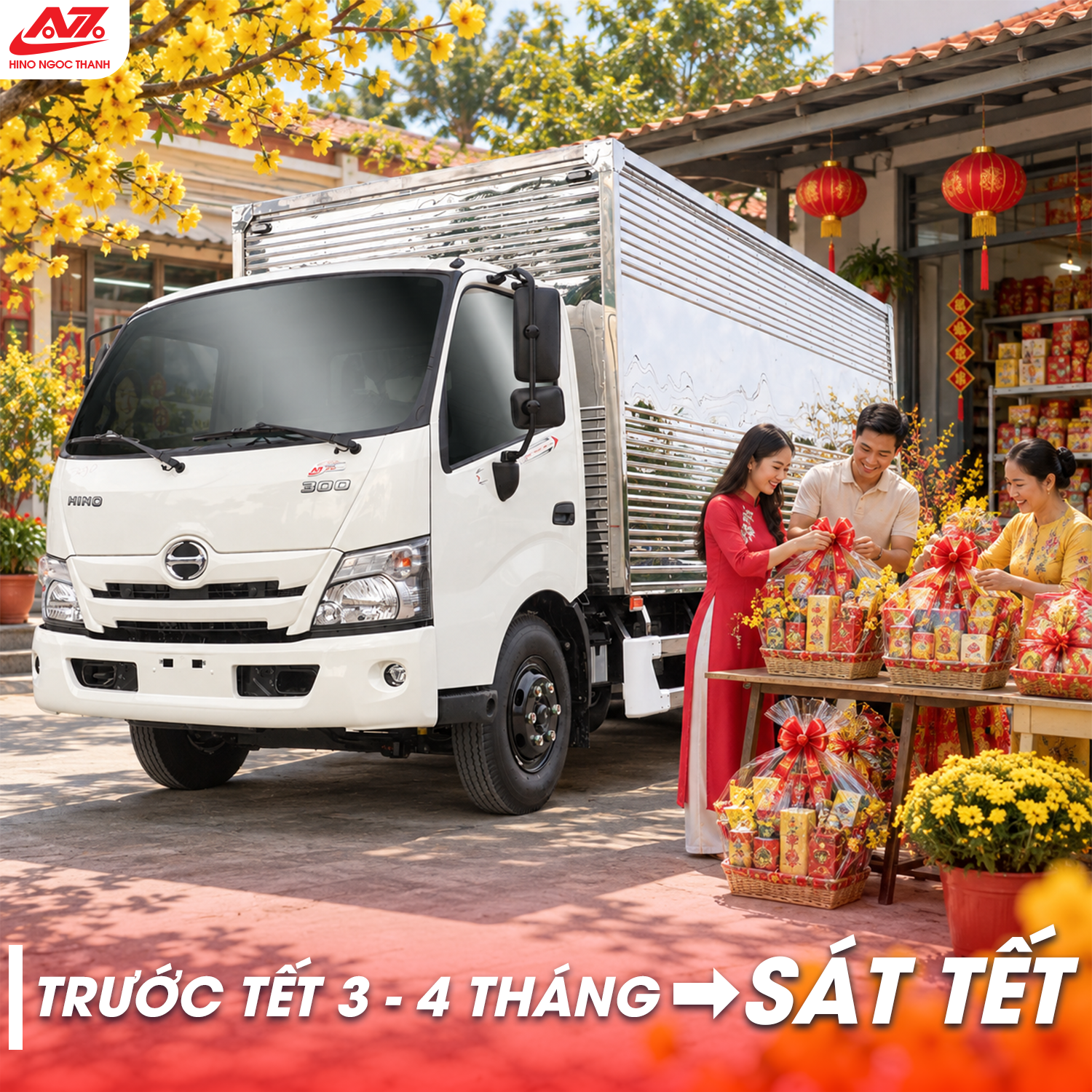 e tải Hino đóng thùng mui bạt chở hàng Tết tại Hino Ngọc Thành